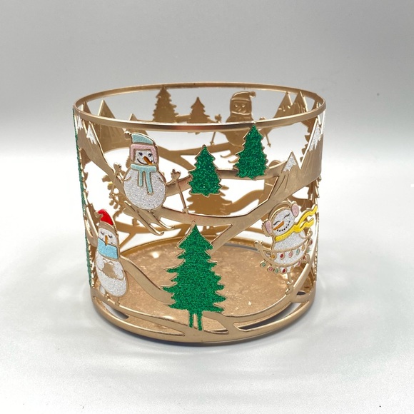 Bath & Body Works Fun And Colorful Frolicking Snowmen THREE WICK CANDLE Holder - Picture 3 of 8